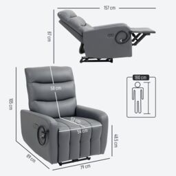 HOMCOM Electric Recliner Chair with Phone Holder, USB Charge Port, Grey in Dark Grey - thumbnail 3