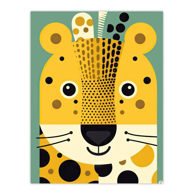 Artery8 Wall Art Print Cute Baby Cheetah Colourful Graphic Artwork Orange Teal Zoo Animal Geometric Shapes Kids Bedroom Painting Poster - image 1