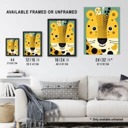 Artery8 Wall Art Print Cute Baby Cheetah Colourful Graphic Artwork Orange Teal Zoo Animal Geometric Shapes Kids Bedroom Painting Poster - thumbnail 3