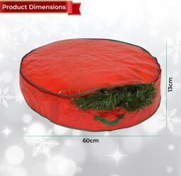 Shatchi Christmas Wreath & Garland Storage Bag - Durable 60 x 13 cm Design in Red - thumbnail 3