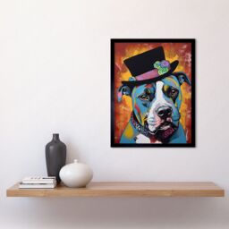 "Artery8 Wall Art Print Pit Bull Wearing Flower Top Hat Modern Pop Art Framed in Black - Size: W12"" x H16""" - thumbnail 2