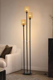 Living and Home Rattan & Wood Floor Lamp with Metal Frame in Natural - thumbnail 2