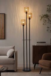 Living and Home Rattan & Wood Floor Lamp with Metal Frame in Natural