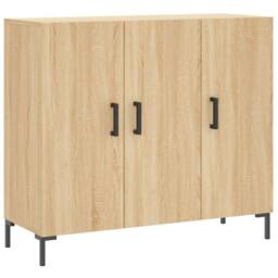 Berkfield Home Sideboard Sonoma Oak 90x34x80 cm Engineered Wood in Light Oak - Size: 90 x 34 x 80 cm - thumbnail 3