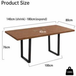 HomeTouch Modern Walnut Extendable Kitchen Dining Table 140/180cm - Size: 140 cm x 80 cm - thumbnail 4