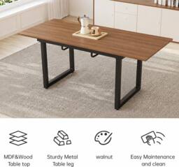 HomeTouch Modern Walnut Extendable Kitchen Dining Table 140/180cm - Size: 140 cm x 80 cm - thumbnail 5