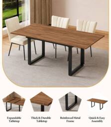 HomeTouch Modern Walnut Extendable Kitchen Dining Table 140/180cm - Size: 140 cm x 80 cm - thumbnail 2