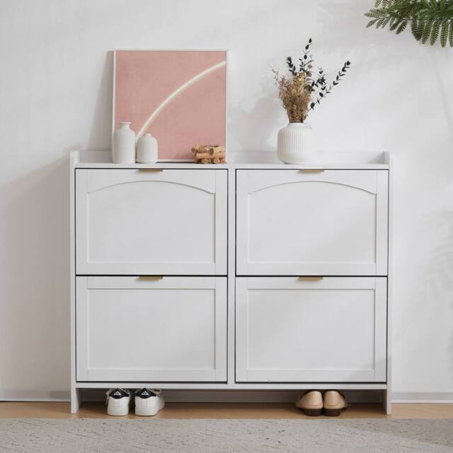 Merax 4 Flip Drawer Shoe Storage Cabinet, Entryway Shoe Organiser in White - image 1