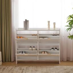 Merax 4 Flip Drawer Shoe Storage Cabinet, Entryway Shoe Organiser in White - thumbnail 9