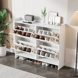 Merax 4 Flip Drawer Shoe Storage Cabinet, Entryway Shoe Organiser in White - thumbnail 3