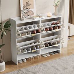 Merax 4 Flip Drawer Shoe Storage Cabinet, Entryway Shoe Organiser in White - thumbnail 2