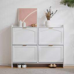 Merax 4 Flip Drawer Shoe Storage Cabinet, Entryway Shoe Organiser in White - thumbnail 4