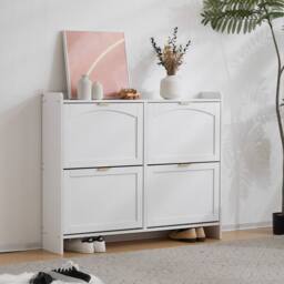 Merax 4 Flip Drawer Shoe Storage Cabinet, Entryway Shoe Organiser in White - thumbnail 5