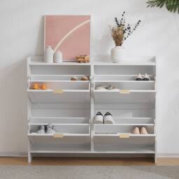 Merax 4 Flip Drawer Shoe Storage Cabinet, Entryway Shoe Organiser in White - thumbnail 7