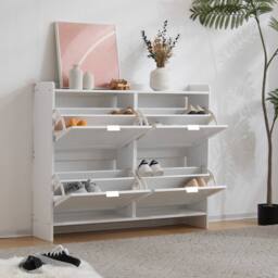 Merax 4 Flip Drawer Shoe Storage Cabinet, Entryway Shoe Organiser in White - thumbnail 6