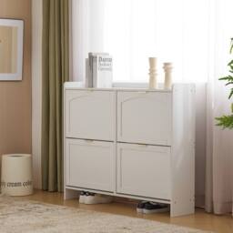 Merax 4 Flip Drawer Shoe Storage Cabinet, Entryway Shoe Organiser in White - thumbnail 8