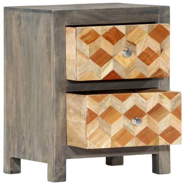 Berkfield Home Beautiful Bedside Cabinet Grey 40x30x50 cm Solid Mango Wood - Size: 40 x 30 x 50 cm - image 1