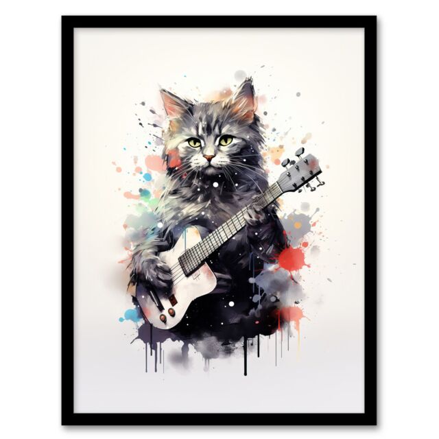 "Artery8 Wall Art Print Smelly Cat Lovers Gift Watercolour Pet Portrait Painting Artwork Art Framed - Size: W12"" x H16""" - image 1