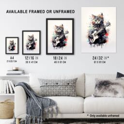 "Artery8 Wall Art Print Smelly Cat Lovers Gift Watercolour Pet Portrait Painting Artwork Art Framed - Size: W12"" x H16""" - thumbnail 3
