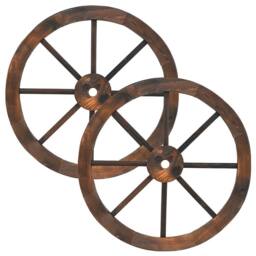 "Costway 2 Pieces Rustic 24"" Wood Wagon Wheels Vintage Wall Hanging Decoration in Brown" - thumbnail 1