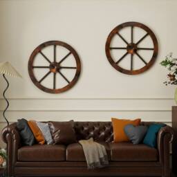 "Costway 2 Pieces Rustic 24"" Wood Wagon Wheels Vintage Wall Hanging Decoration in Brown" - thumbnail 8