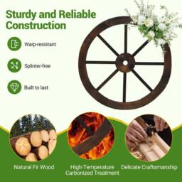 "Costway 2 Pieces Rustic 24"" Wood Wagon Wheels Vintage Wall Hanging Decoration in Brown" - thumbnail 9