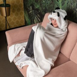 Noxxiez Panda Bear Hooded Animal Blanket in White - thumbnail 2