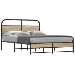 Berkfield Home Bed Frame Without Mattress 140x190 cm Smoked Oak Engineered Wood in Brown - thumbnail 1