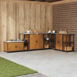 Berkfield Home Kitchen Storage Shelf with Storage Rusty Weathering steel in Brown - thumbnail 2