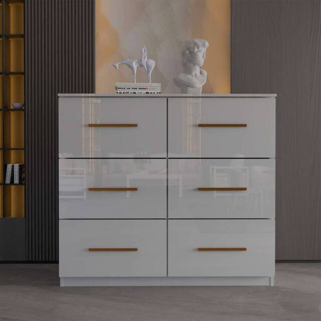 MN Furniture High Gloss Chest of Drawers 3+3 Storage Unit with Handles White - image 1
