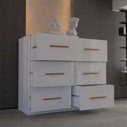MN Furniture High Gloss Chest of Drawers 3+3 Storage Unit with Handles White - thumbnail 2