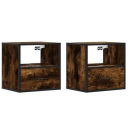 Berkfield Home Durable Wall-mounted Bedside Cabinets 2 pcs Smoked Oak 40x31x39.5 cm in Brown - thumbnail 3