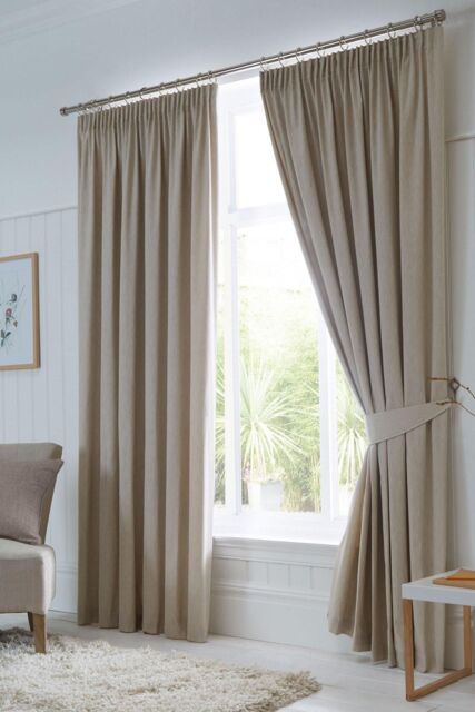 Fusion 'Dijon' Thermal & Blackout Fully Lined Pencil Pleat Curtains in Natural - Size: 168 cm width x 183 cm drop - image 1
