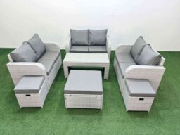 Fimous 9 Seater PE Wicker Rattan Furniture Sofa Sets with Oblong Coffee Table 2 Seater Love Sofa 3 Stool Light Grey - thumbnail 1