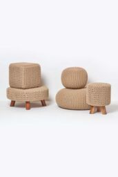 Homescapes Tall Cotton Knitted Footstool on Legs in Beige - thumbnail 5