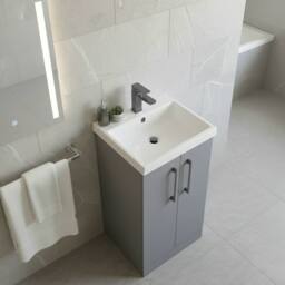 Balterley Modern Bathroom 2 Soft Close Door Vanity Unit Basin, Satin Grey, 500mm in Grey - thumbnail 3