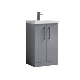 Balterley Modern Bathroom 2 Soft Close Door Vanity Unit Basin, Satin Grey, 500mm in Grey - thumbnail 1