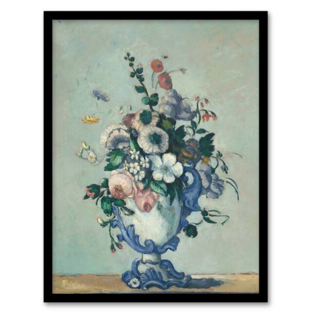 Artery8 Paul Cezanne Framed Wall Art Flowers in a Rococo Vase Still Life in Blue - Size: A4 - image 1