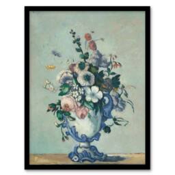 Artery8 Paul Cezanne Framed Wall Art Flowers in a Rococo Vase Still Life in Blue - Size: A4 - thumbnail 1