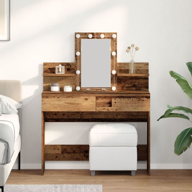 Berkfield Home Dressing Table with Mirror&LED Lights Old Wood Engineered Wood in Brown - image 1
