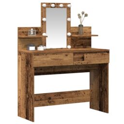 Berkfield Home Dressing Table with Mirror&LED Lights Old Wood Engineered Wood in Brown - thumbnail 3