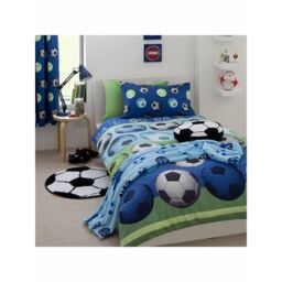 Catherine Lansfield Football Duvet Cover Set in Baby Blue - Size: Double - thumbnail 1