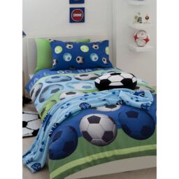 Catherine Lansfield Football Duvet Cover Set in Baby Blue - Size: Double - thumbnail 2