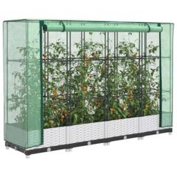 Berkfield Home Raised Bed with Greenhouse Cover Rattan Look 160x40x123 cm in White - Size: 160 x 40 x 123 cm - thumbnail 2