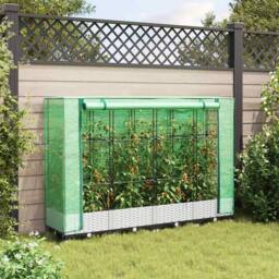 Berkfield Home Raised Bed with Greenhouse Cover Rattan Look 160x40x123 cm in White - Size: 160 x 40 x 123 cm - thumbnail 3