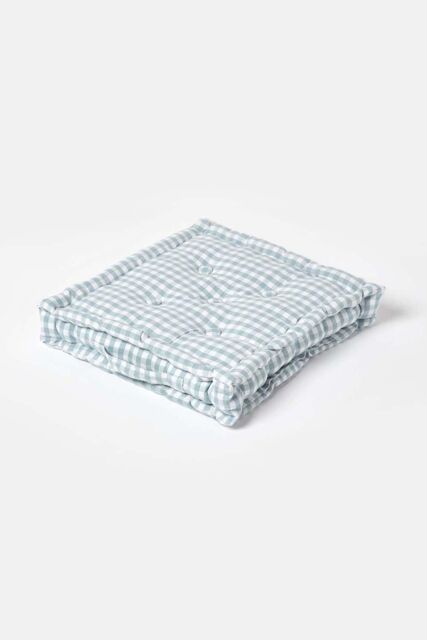 Homescapes Cotton Gingham Check Floor Cushion in Blue - Size: 40 cm x 40 cm - image 1