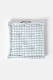 Homescapes Cotton Gingham Check Floor Cushion in Blue - Size: 40 cm x 40 cm - thumbnail 3