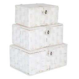 Red Hamper Set of 3 Twisted White Paper Rope Storage Basket in Off-White