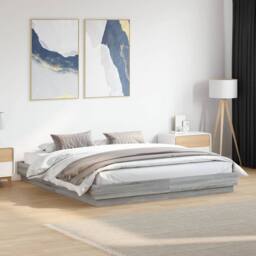 Berkfield Home Durable Bed Frame with LED without Mattress Grey Sonoma 200x200 cm - thumbnail 2