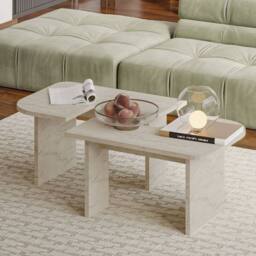 CALICOSY Set Of 2 Coffee Tables, 90 Cm Wide - ADEL in Cream - Size: 2 Person - thumbnail 4